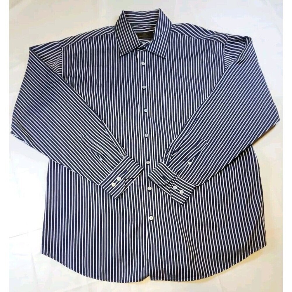 Bugatchi Mens Button Up Shirt 2XL Striped Black Luxury Modern Preppy Minimalist